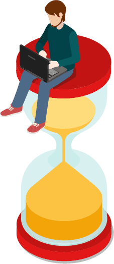 砂時計の上でパソコン作業をする人のイラスト